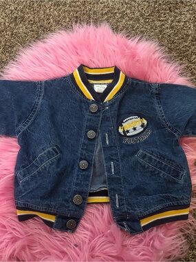 12M Baby vintage Denim Varsity Football Jacket Letterman Style